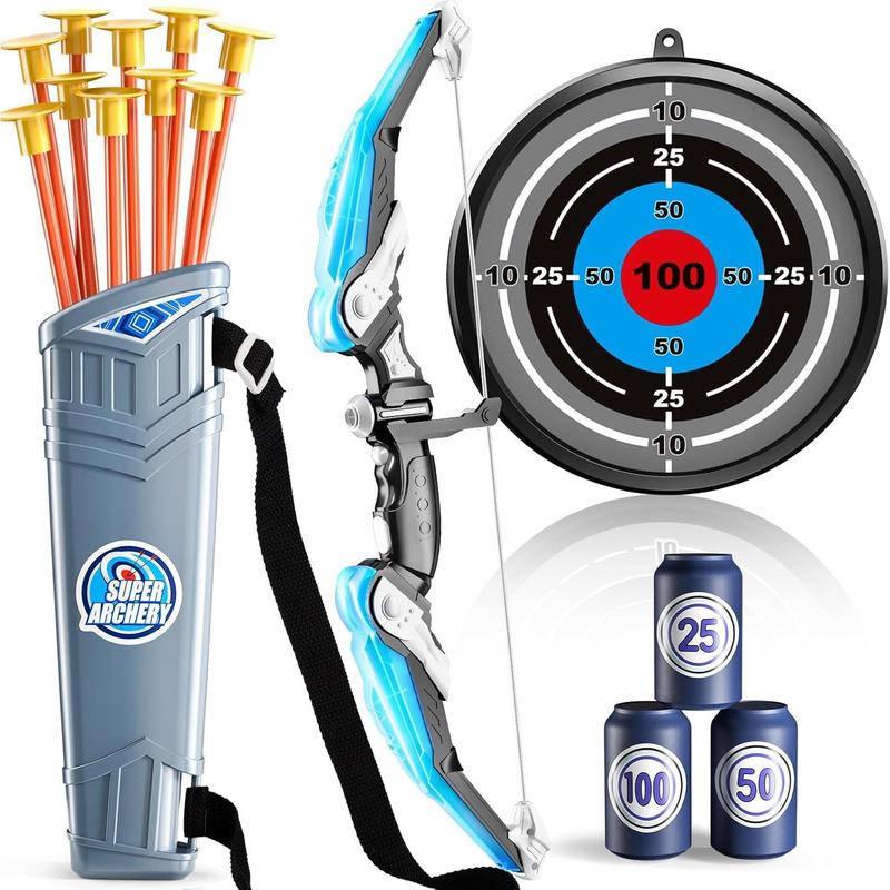 Kids Bow and Arrow Set - LED Light Up Archery Toy Set with 10 Suction Cup Arrows, Target & Quiver, Indoor and Outdoor Toys for Children Boys Girls