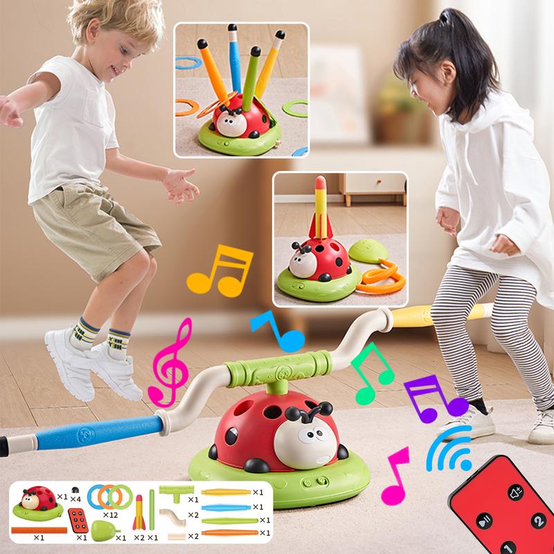 3 in 1 Ladybug Musical Jump, Ring Toss Game and Stomp Rocket, Sports & Outdoor Play Toys, Outdoor Toys with Remote Control