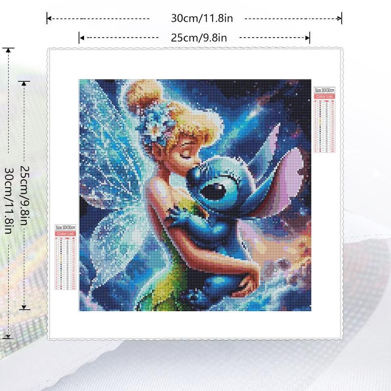 Tinker Bell & Stitch Pattern DIY Diamond Arts Colorful Painting Kit without Frame, DIY Decorative Art Picture, Wall Art Decor for Home Living Room Bedroom, Christmas Gift