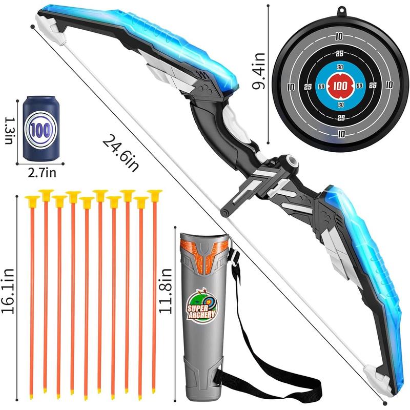 Kids Bow and Arrow Set - LED Light Up Archery Toy Set with 10 Suction Cup Arrows, Target & Quiver, Indoor and Outdoor Toys for Children Boys Girls