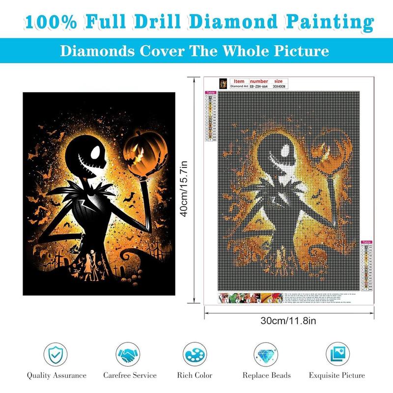 Diamond Painting Kits for Adults, Halloween Jack 5D Diamond Art Kits for Beginner DIY Full Drill Diamond Dots Crystal Craft Kits for Home Wall Decor Gifts[12x16in]