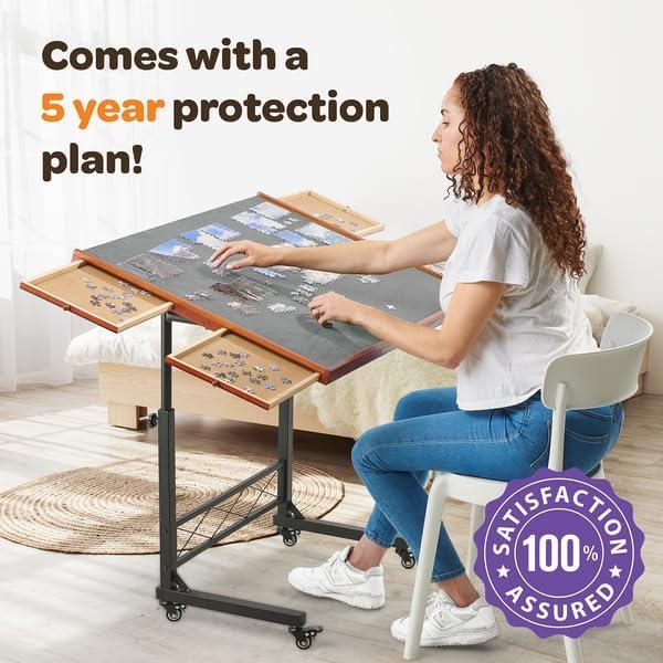 Joyberri Puzzle Station - Jigsaw Puzzle Table Rolling Puzzle Desk - 1500 Piece Puzzle Board with Bonus Puzzle Portable Jigsaw Puzzle Tables with Drawers and Legs - Height Adjustable for Adults and Kids