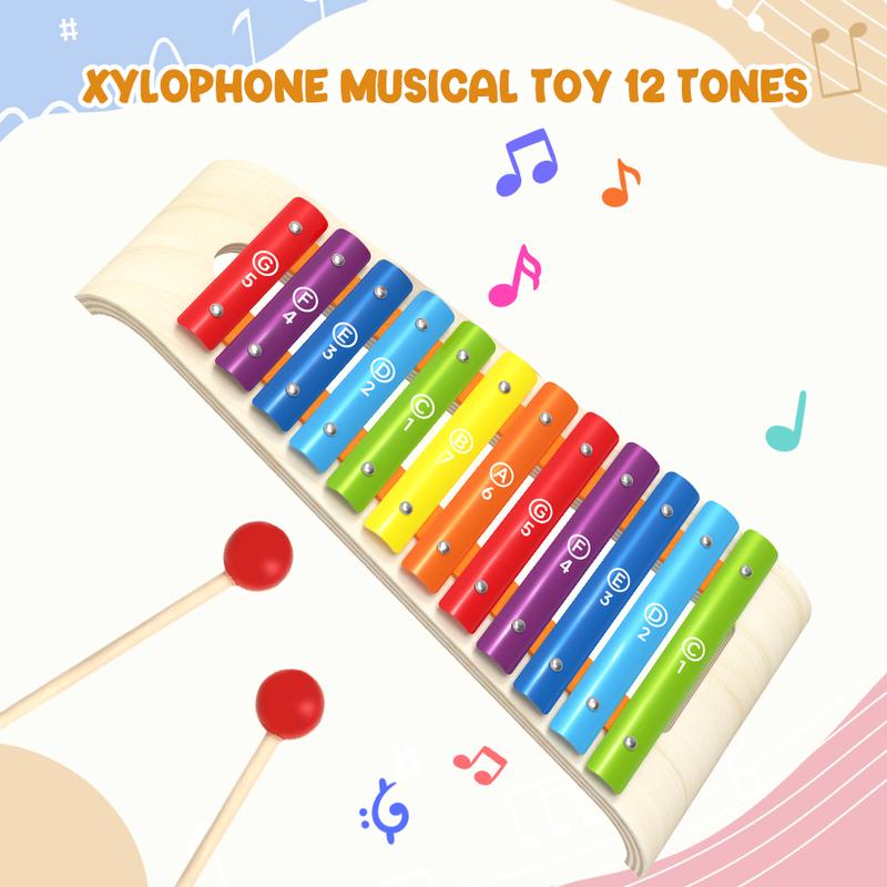 Rainbow Wooden Hand Xylophone, Colorful Xylophone Music Toys, Color Cognition & Music Development, Music Preschool Educational Toys For Boys Girls