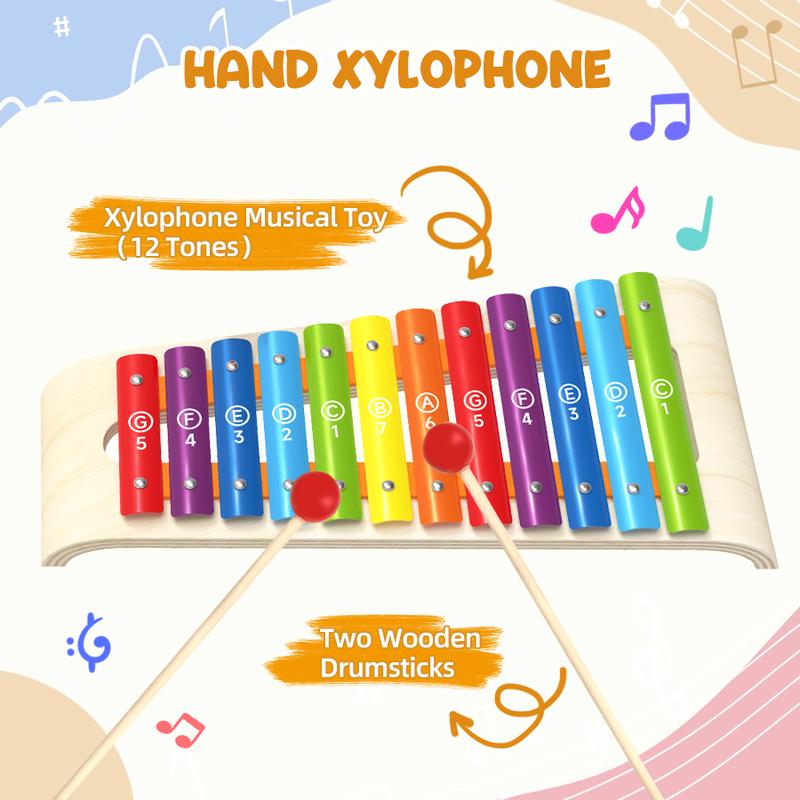 Rainbow Wooden Hand Xylophone, Colorful Xylophone Music Toys, Color Cognition & Music Development, Music Preschool Educational Toys For Boys Girls