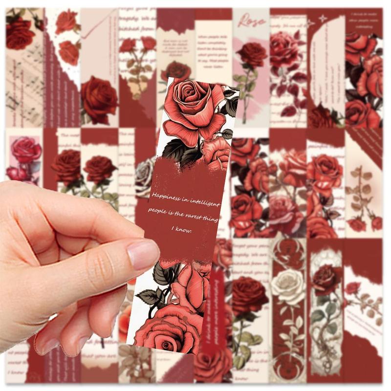 Romantic Rose Series Bookmark, 30pcs set Colorful Creative Bookmark, DIY Decorative Paper Card for Scrapbooking & Journal Making