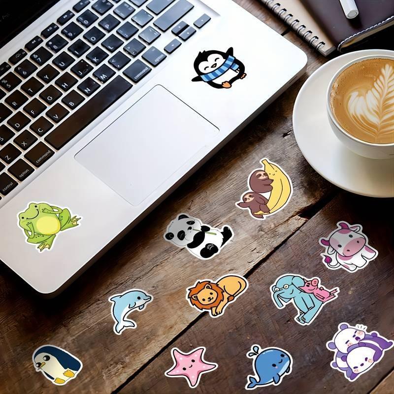 Cartoon Animal Pattern Decorative Sticker, 100pcs Cute Sticker for DIY Scrapbook Water Bottle Decoration, Christmas Gift