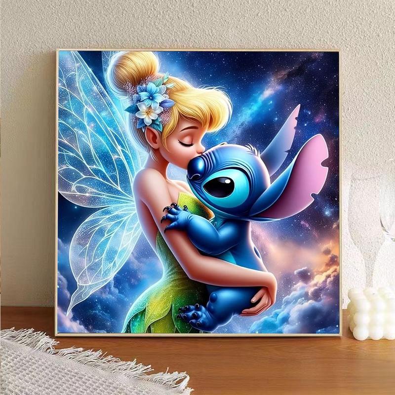 Tinker Bell & Stitch Pattern DIY Diamond Arts Colorful Painting Kit without Frame, DIY Decorative Art Picture, Wall Art Decor for Home Living Room Bedroom, Christmas Gift