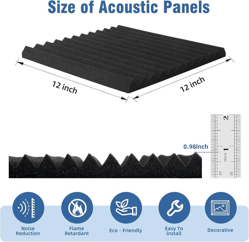 100 Pack Acoustic Foam Panels Premium Sound Proof Foam Panels Black Soundproof Wall Panels High Density Acoustic Panels Sound Absorbing for Studio Office Home, 12 x 12x 1Inch