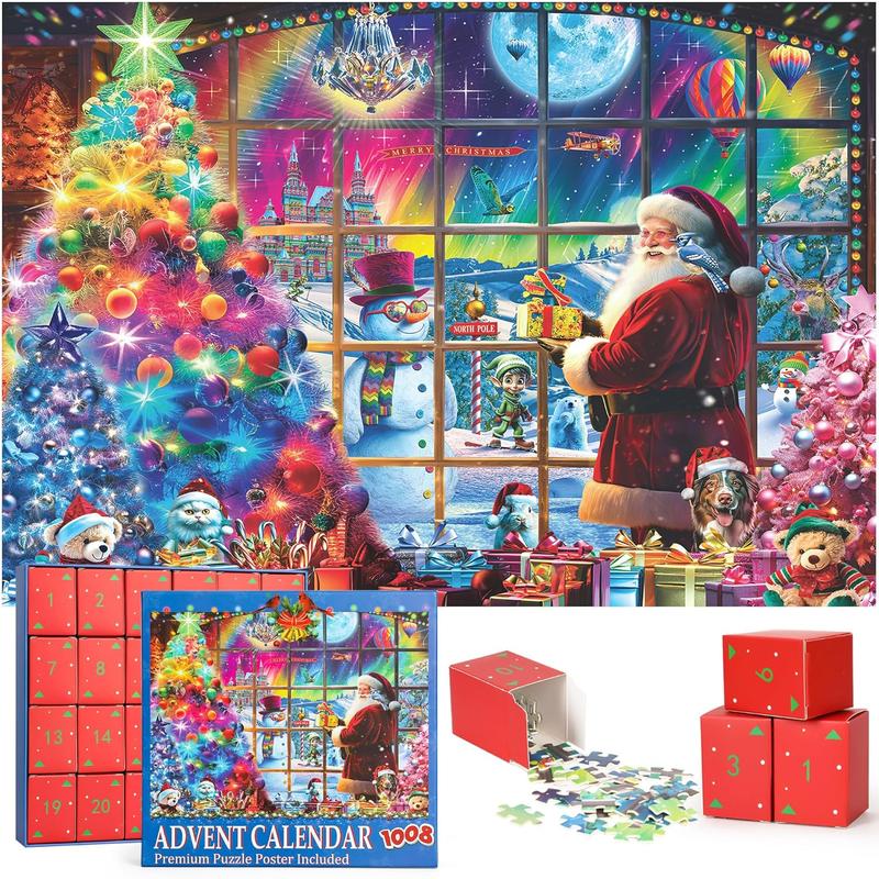 Advent Calendar Jigsaw Puzzle 2024 for Kids and Adults, 1008 Christmas jigsaw pieces in 24 boxes. Christmas Puzzle Family Game for Stocking Stuffers and Home Decor. Holiday Gifts for Boys,Girls