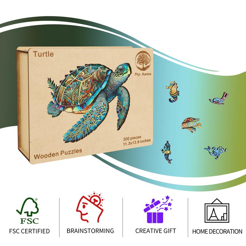 Wooden Puzzles, Sea Turtle Jigsaw Puzzles, Unique Shaped Wooden Puzzle for Adults and Kids, Christmas Gift Family Game Laser Cut