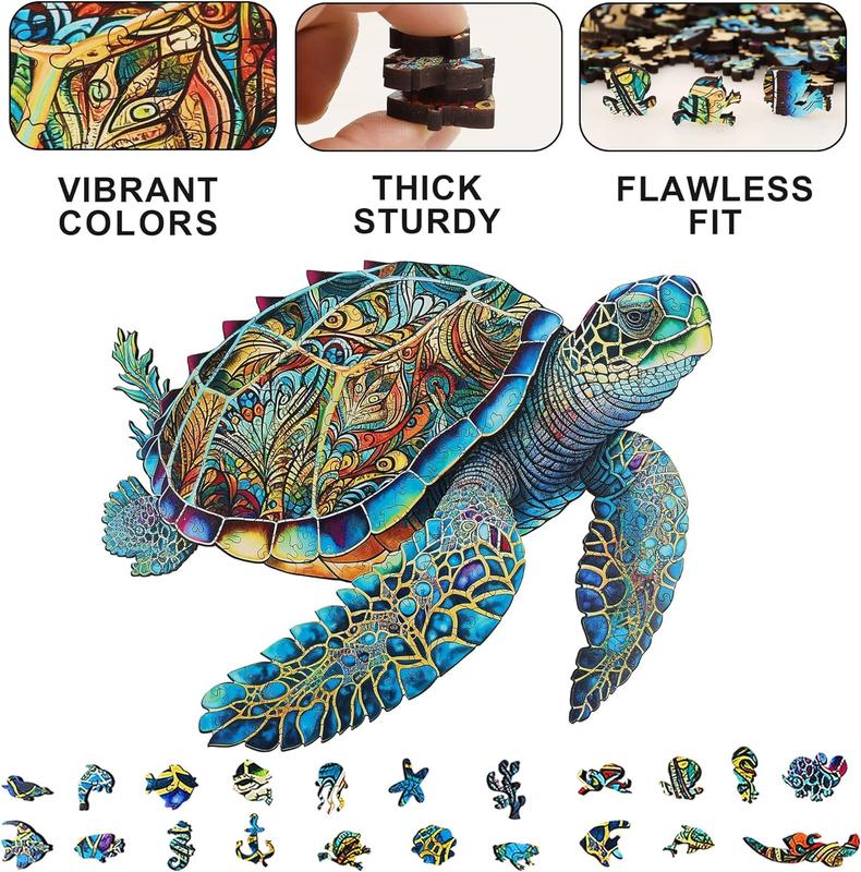 Wooden Puzzles, Sea Turtle Jigsaw Puzzles, Unique Shaped Wooden Puzzle for Adults and Kids, Christmas Gift Family Game Laser Cut