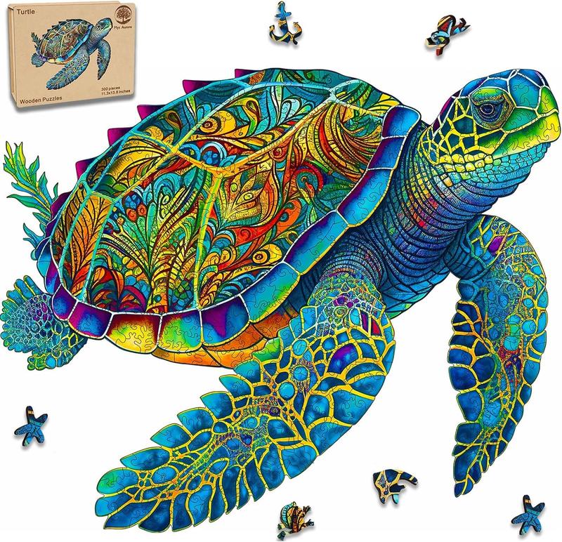 Wooden Puzzles, Sea Turtle Jigsaw Puzzles, Unique Shaped Wooden Puzzle for Adults and Kids, Christmas Gift Family Game Laser Cut