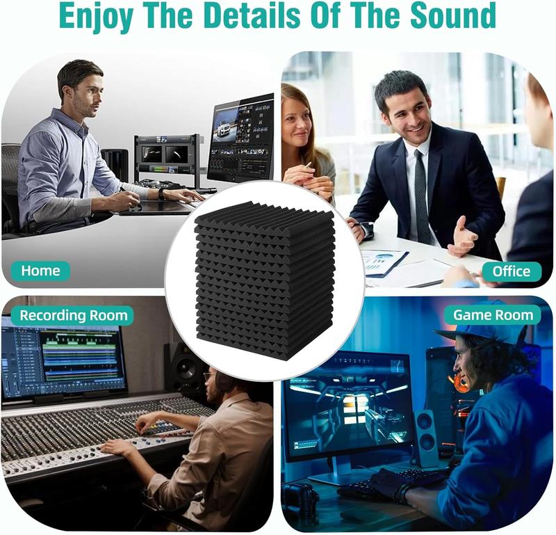 100 Pack Acoustic Foam Panels Premium Sound Proof Foam Panels Black Soundproof Wall Panels High Density Acoustic Panels Sound Absorbing for Studio Office Home, 12 x 12x 1Inch