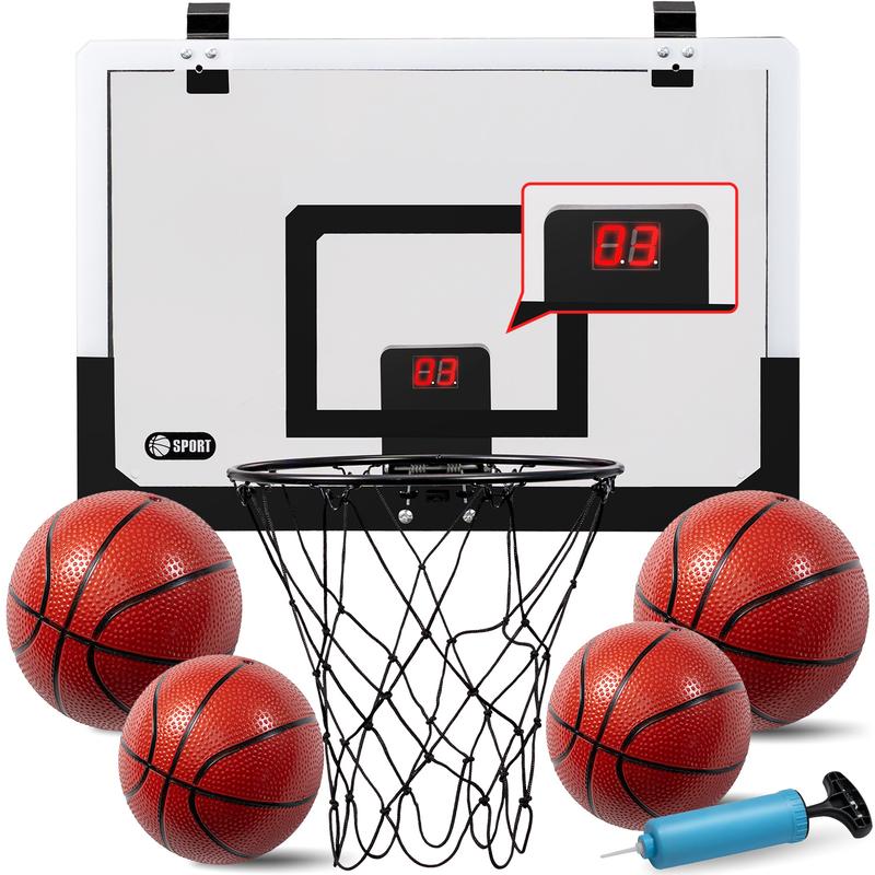 Geyiie Indoor Basketball Hoop with Electronic Scoreboard Over The Door 4 Balls Different Sizes Choice indoor mini basketball toy electronic scoreboard