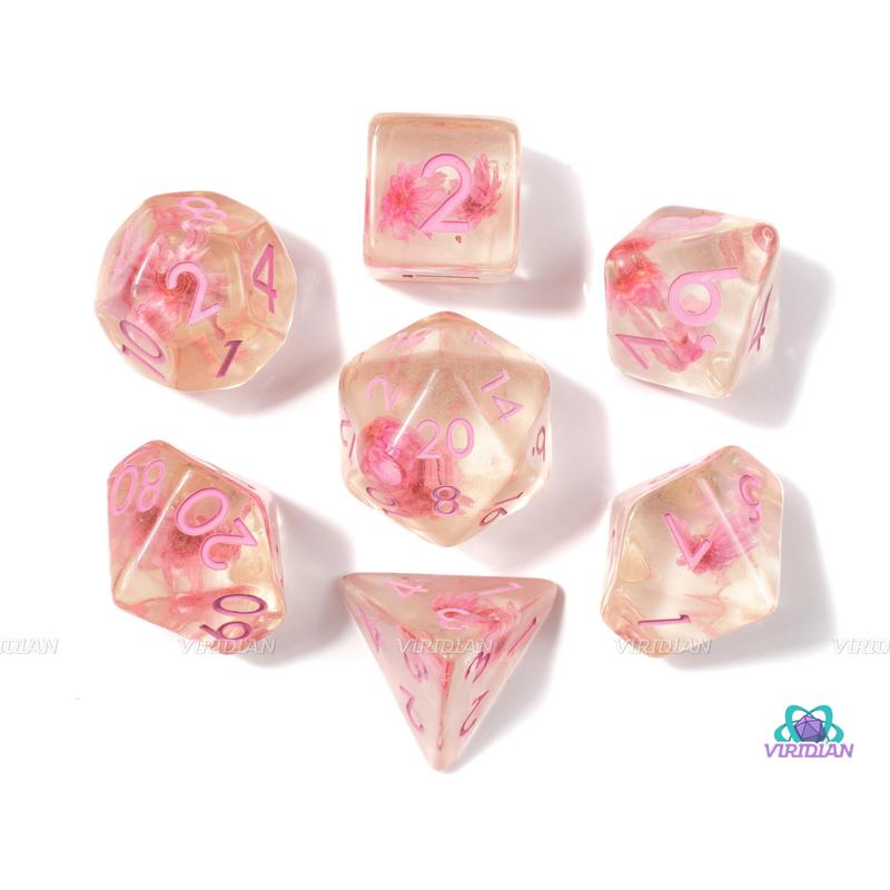 Pink Flower | Resin Translucent Dice Set (7)