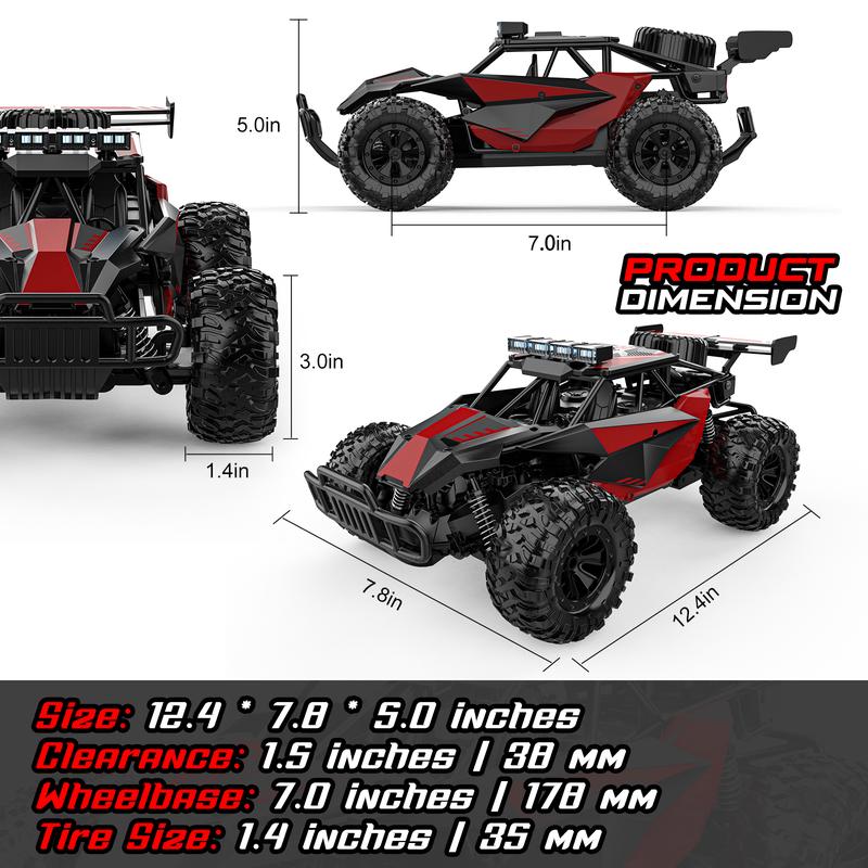 BLUEJAY Remote Control Car - 2.4GHz High Speed 33KM H RC Cars Toys, 1:12 Monster RC Truck Off Road with LED Headlight and Rechargeable Battery Gifts for Adults Boys 8-12 rc drifting multicoloured occupations rc car dinosaur truck toy  race