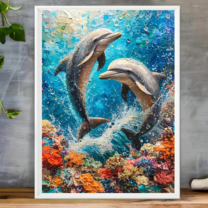 Dolphin Pattern DIY Diamond Arts Painting Kit without Frame, 1 Set DIY Decorative Art Picture for Beginner, DIY Home Decor