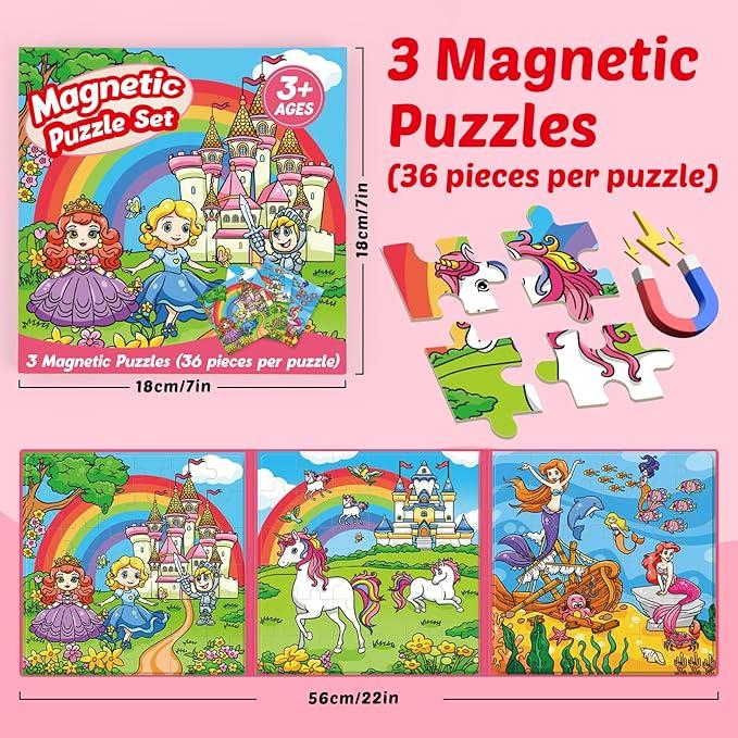 Puzzles,Magnetic Puzzles for Young learners Age 4-6,Sequence Cards for Kids，3 in 1Magnetic Jigsaw Puzzle Book，Story Telling Cards,Airplane Car Road Trip Activities,Travel Activities,Preschool Learning Toys, Include Dinosaur，Animal，Fairy tale Three themes