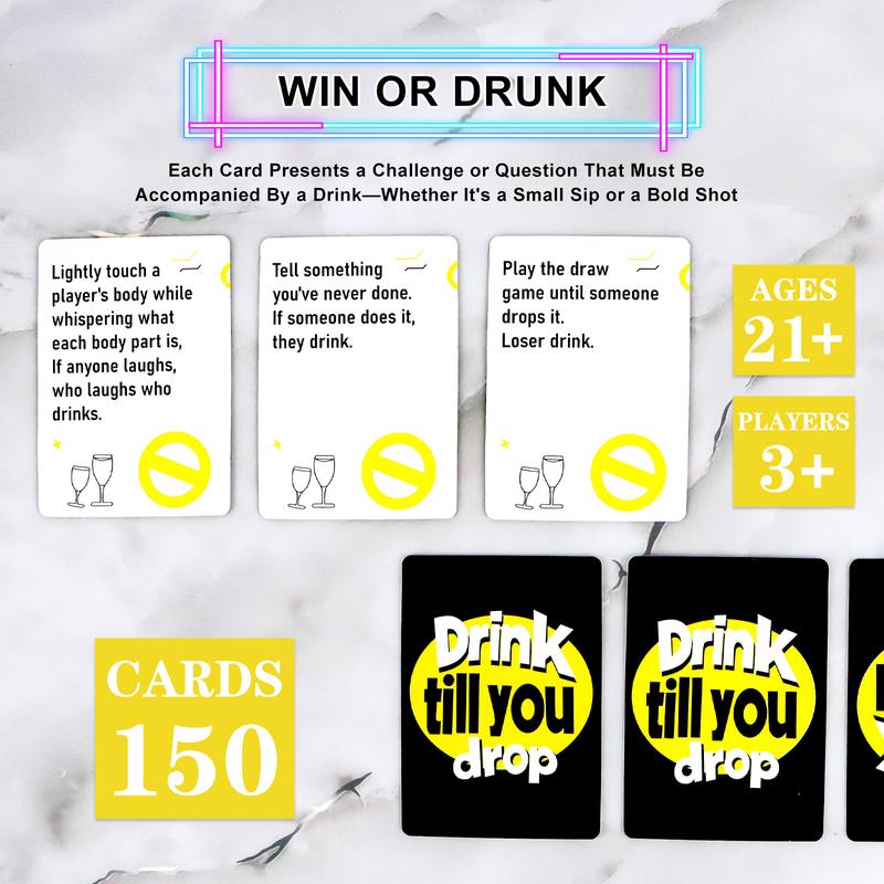 150pcs Adult Fun Drinking Game-Drink till you drop, Adult Party Games Multiple Hilarious Dares Scenarios Play with Friends and Families, Interactive Challenges for Adult Drinking Card Game Nights