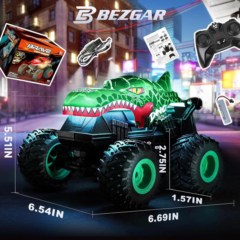 BEZGAR RC Cars - T201 2.4GHz Remote Control Monster Truck with Lights and 360 Rotate, 1:20 Stunt Dancing All Terrain Remote Control Car Dinosaur Toys Gift for Kids 8+ Years Old cars kids