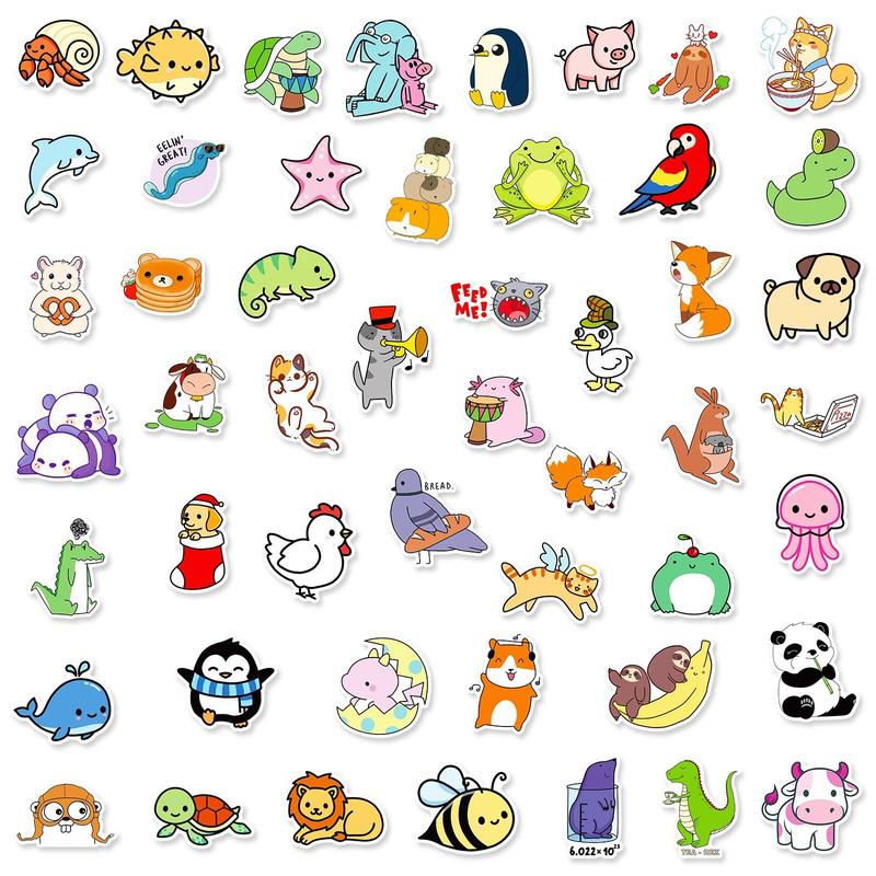 Cartoon Animal Pattern Decorative Sticker, 100pcs Cute Sticker for DIY Scrapbook Water Bottle Decoration, Christmas Gift