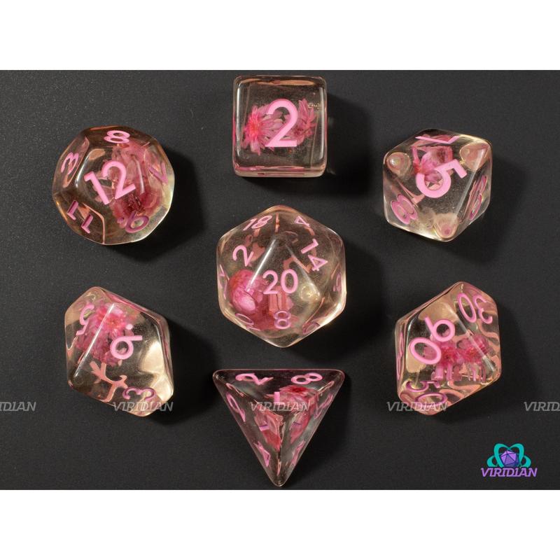 Pink Flower | Resin Translucent Dice Set (7)