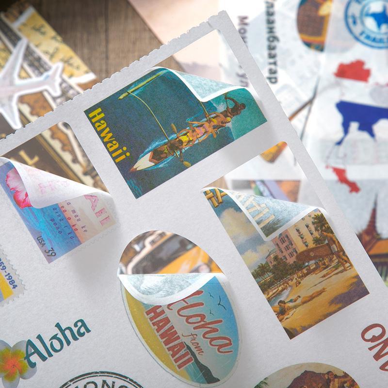 Vintage Travel Themed Sticker Book, 50pcs set Scrapbook & Journal Making Material Paper, DIY Decorative Sticker for Stationery & Water Bottle & Luggage