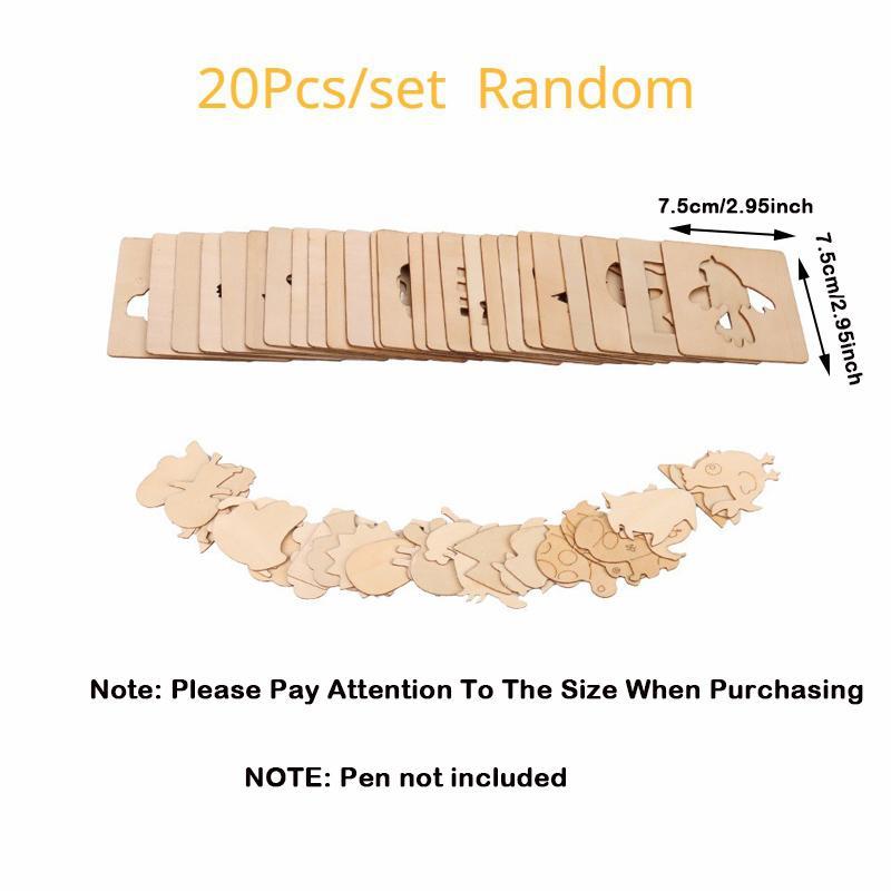 Random Color Wooden DIY Painting Stencils Template, 20pcs set Montessori Drawing Craft Toy