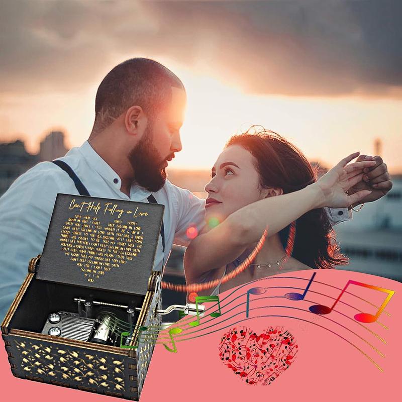 Wood Music Box - Can't Help Falling in Love, Antique Engraved Musical Boxes Case for Love One Wooden Music Box - Gifts for Lover, Boyfriend, Girlfriend, Husband, Wife music box