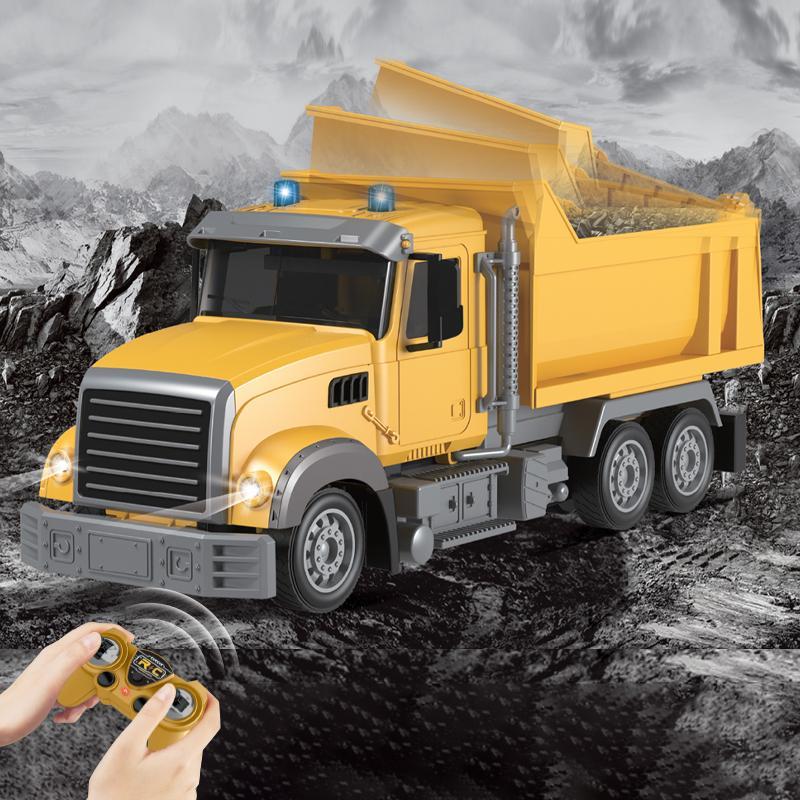 1:24 Six-way Remote Control Lighting 2.4G Frequency Dump Engineering Truck, Simulated Outdoor Activity Toy, Suitable for Children Over 3 Years Old, Stocking Fillers Gift