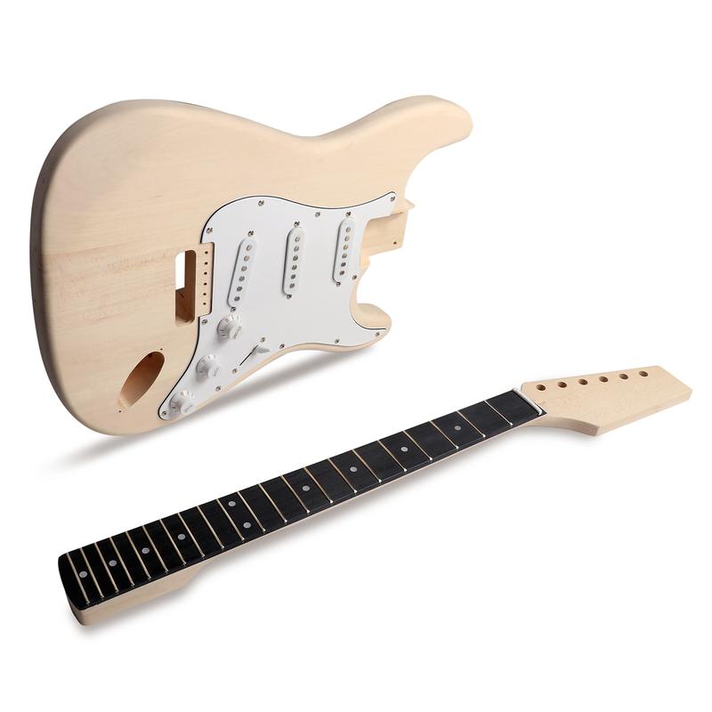 Fistrock Unfinished DIY Electric Guitar Kit Strat Style Basswood Body and Maple Neck