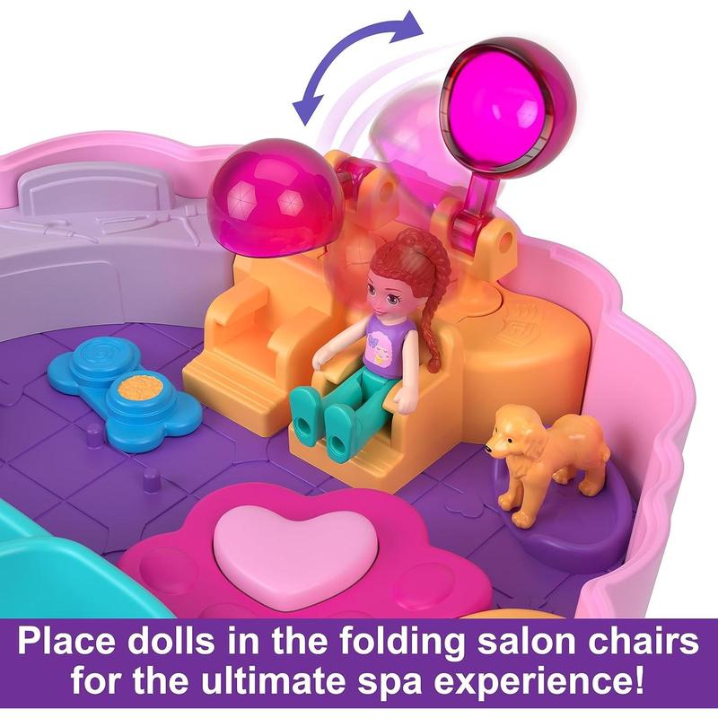 Polly Pocket Groom & Glam Poodle Compact Playset with 2 Micro Dolls & 12 Accessories, Including 2 with Color Change