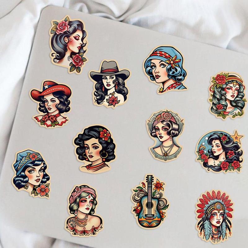 Vintage Tattoo Series Graffiti Sticker, 50pcs set Waterproof Decorative Sticker, DIY Creative Decal for Phone Case, Laptop, Notebook, Helmet, Skateboard, Frame