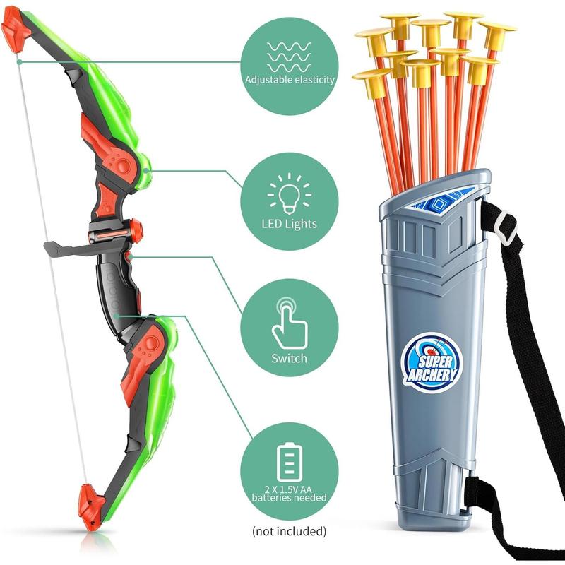 Kids Bow and Arrow Set - LED Light Up Archery Toy Set with 10 Suction Cup Arrows, Target & Quiver, Indoor and Outdoor Toys for Children Boys Girls