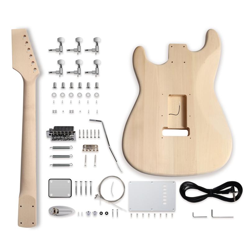 Fistrock Unfinished DIY Electric Guitar Kit Strat Style Basswood Body and Maple Neck