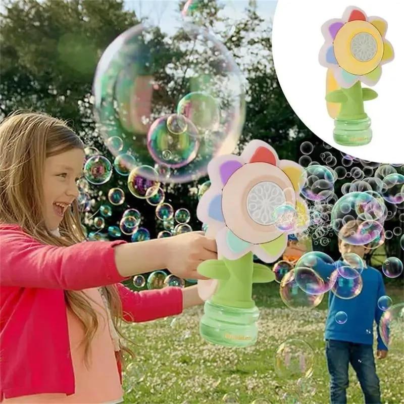 Electric Sunflower Dancing Bubble Machine Toy, Automatic Bubble Maker for Kids with Lights, Producing Over 20,000 Bubbles (Pink, Includes 10 Packs of Bubble Concentrate)