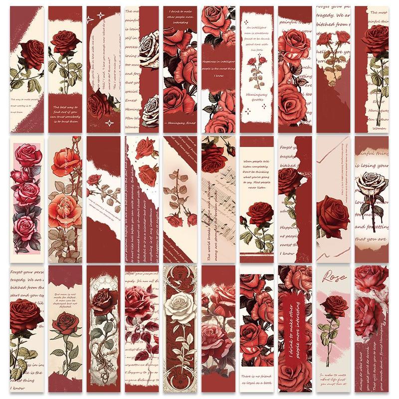 Romantic Rose Series Bookmark, 30pcs set Colorful Creative Bookmark, DIY Decorative Paper Card for Scrapbooking & Journal Making