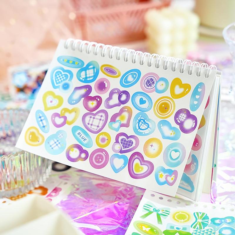 2500 count Scrapbook Stickers 50 Sheets Kpop Photocard Stickers Book Glitter Self Adhesive Deco Stickers Butterfly Stars Heart Ribbons Deco Stickers Book for  Girls Boys Aesthetic Craft Decorate