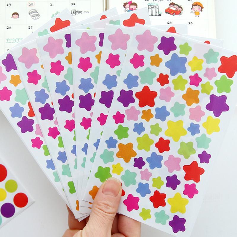 6 Sheets Heart star polka Dot Shaped Sticker, Colorful Decorative Sticker For DIY Scrapbooking Photo Album Diary