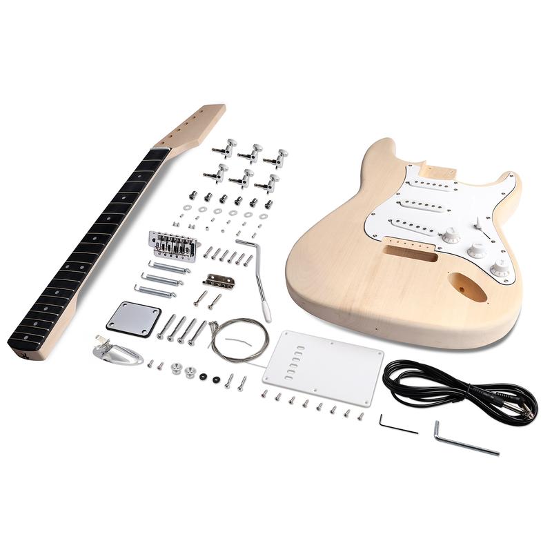 Fistrock Unfinished DIY Electric Guitar Kit Strat Style Basswood Body and Maple Neck