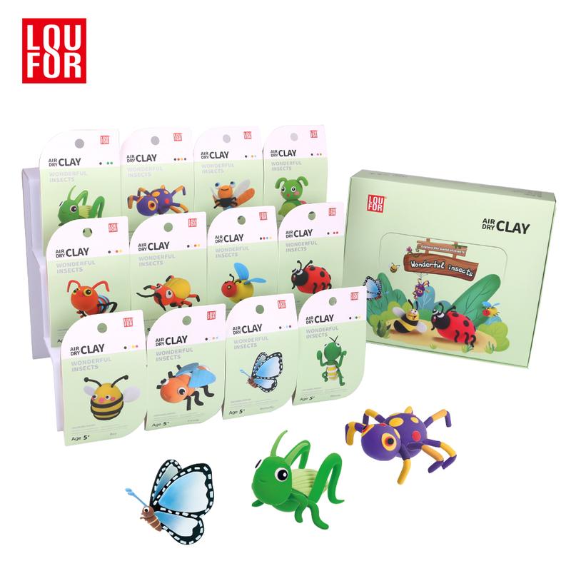 DIY Air Clay Craft Kit - Cute Insects - 12 Boxes of Soft and Ultra Light Clay for Kids, Safe and Non-Toxic with Guided Tutorials