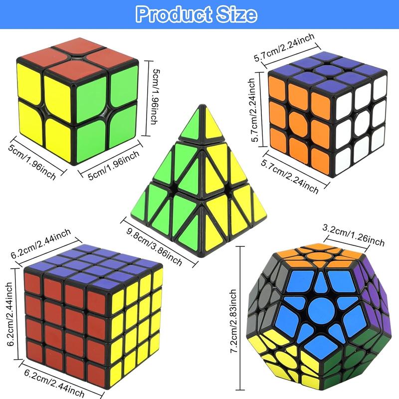 Speed Cube Set 5 Pack, 2x2 3x3 4x4 Megaminx and Pyramid Cube, Puzzle Cube Toy Brain Game Gift for Kids Adults