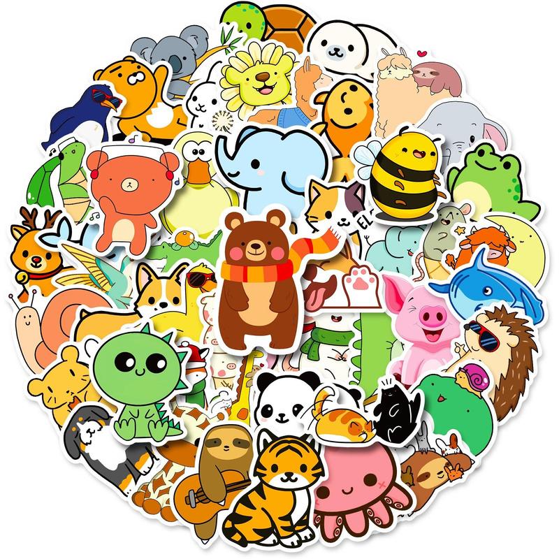 Cartoon Animal Pattern Decorative Sticker, 100pcs Cute Sticker for DIY Scrapbook Water Bottle Decoration, Christmas Gift