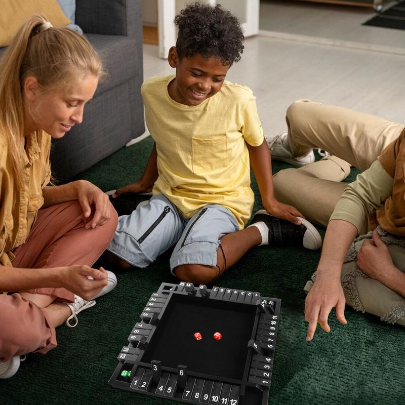 4-Player 12 Numbers Wooden Shut The Box Dice Board Game - Black