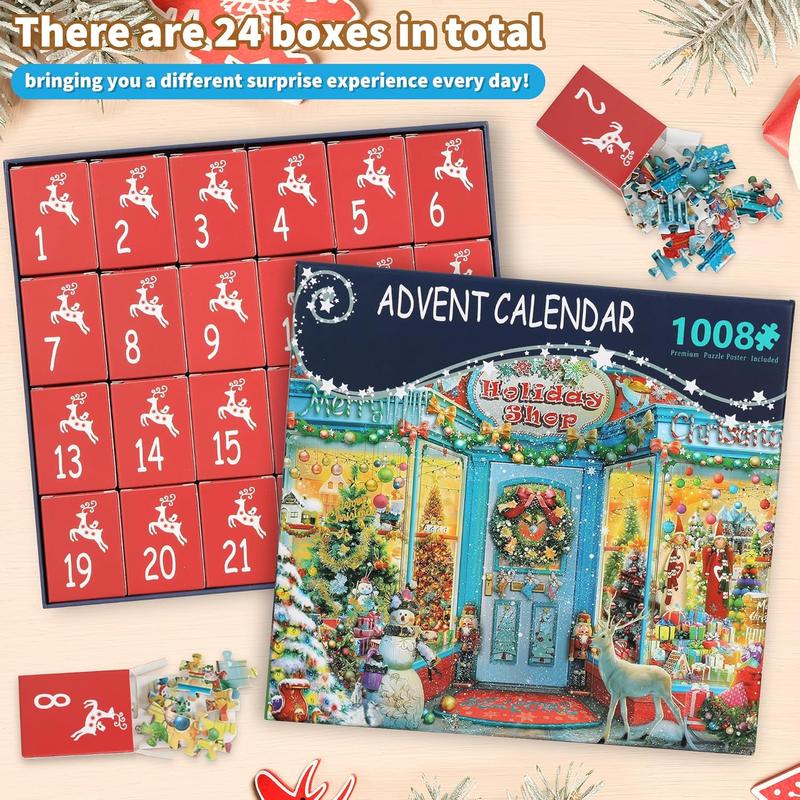 Advent Calendar Jigsaw Puzzle 2024 for Kids and Adults, 1008 Christmas jigsaw pieces in 24 boxes. Christmas Puzzle Family Game for Stocking Stuffers and Home Decor. Holiday Gifts for Boys,Girls