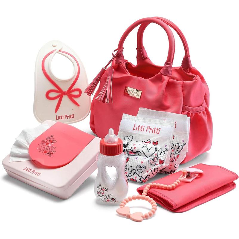 Baby Doll Diaper Bag Set -Playtime Playset for Baby Dolls - Baby Doll Diapers,  Bottle, Wipes and More - Toy for 3 4 5 6 7 8 Year Old - Gifts for Toddler Girls Multi