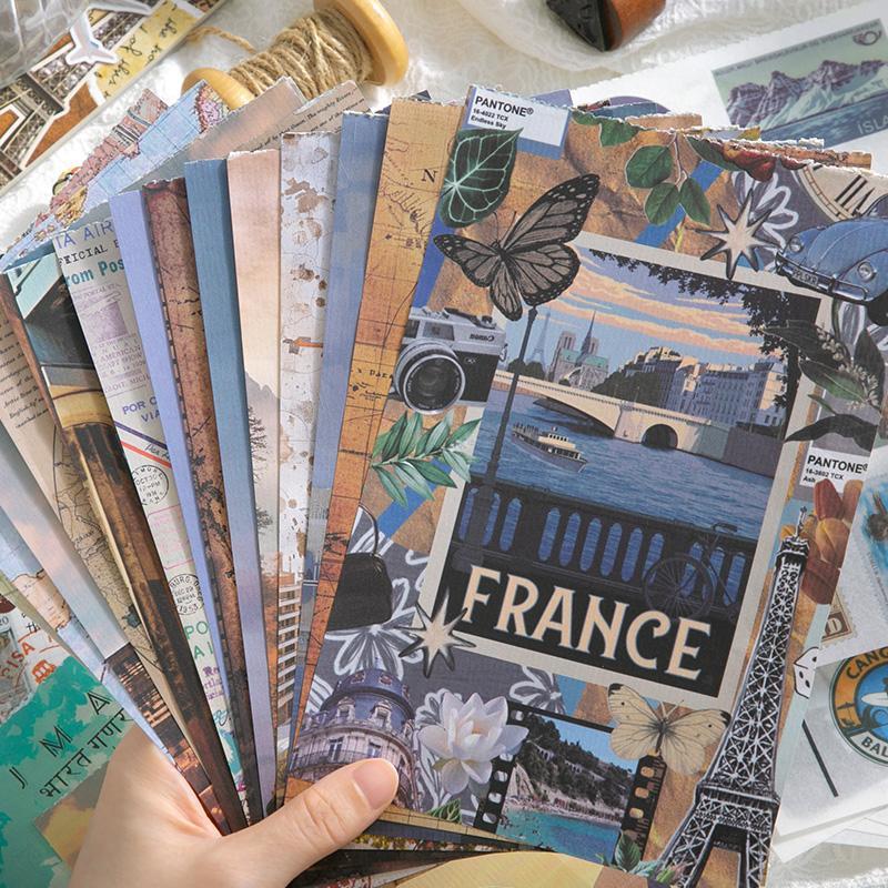 Vintage Travel Themed Sticker Book, 50pcs set Scrapbook & Journal Making Material Paper, DIY Decorative Sticker for Stationery & Water Bottle & Luggage