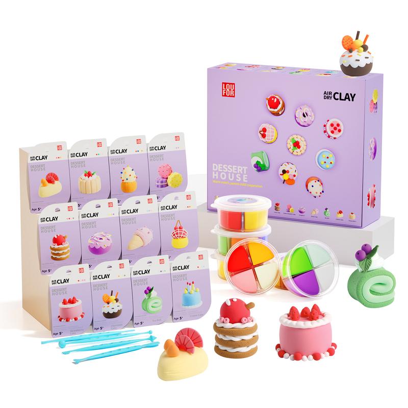 Air DIY Clay - Cute Dessert House, 12 Boxes, Soft & Ultra Light, Safe & Non-Toxic, Tools and Tutorials for Kids