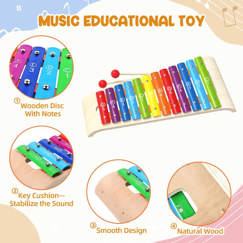 Rainbow Wooden Hand Xylophone, Colorful Xylophone Music Toys, Color Cognition & Music Development, Music Preschool Educational Toys For Boys Girls