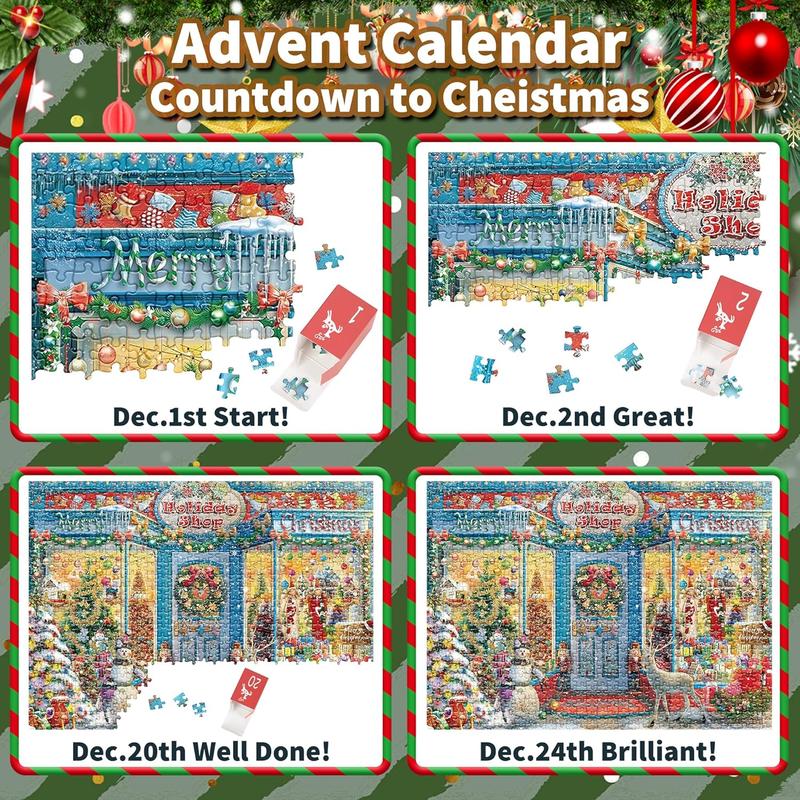 Advent Calendar Jigsaw Puzzle 2024 for Kids and Adults, 1008 Christmas jigsaw pieces in 24 boxes. Christmas Puzzle Family Game for Stocking Stuffers and Home Decor. Holiday Gifts for Boys,Girls